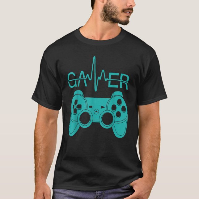 Gamer Gaming GAMER HEARTBEAT Video Gamer Girl Boy T-Shirt (Front)