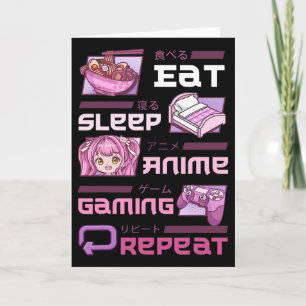 Gamer Gaming Video Games Funny Eat Sleep Anime Gam Card