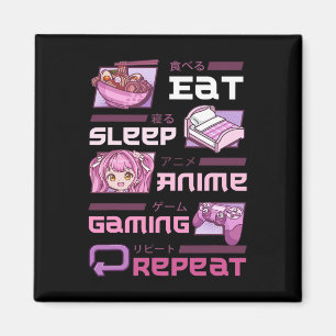 Gamer Gaming Video Games Funny Eat Sleep Anime Gam Magnet