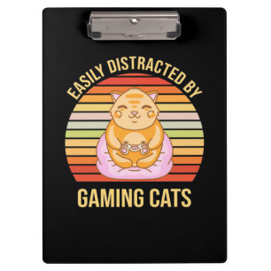 Gamer Gift Easily Distracted By Gaming Cats Clipboard