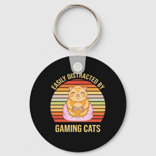 Gamer Gift   Easily Distracted By Gaming Cats Key Ring