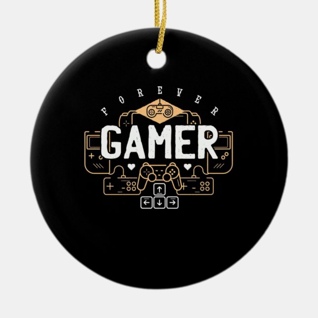 Gamer Gift | Forever Gamer Ceramic Tree Decoration (Front)