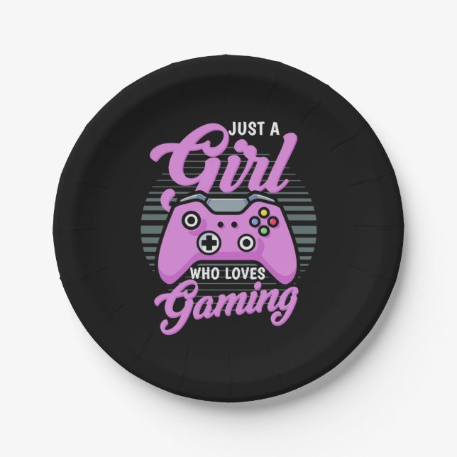 Gamer Gift | Just A Girl Who Loves Gaming Paper Plate (Front)