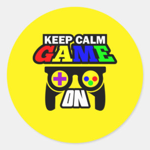 Gamer Gift Keep Calm Game On Classic Round Sticker
