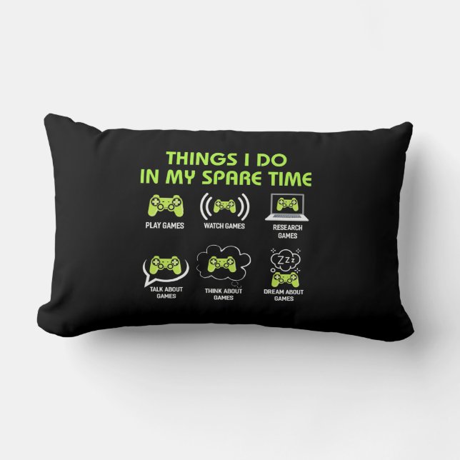 Gamer Gift | Things Gamer Do In My Spare Time Lumbar Cushion (Front)