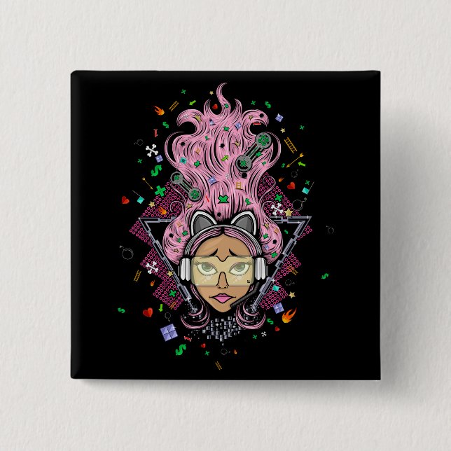 Gamer Girl 15 Cm Square Badge (Front)