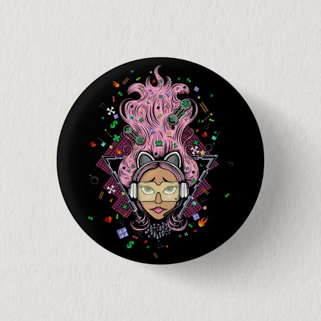 Gamer Girl 3 Cm Round Badge (Front)
