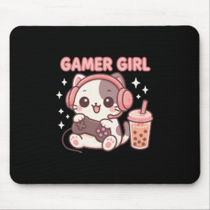 Gamer Girl Cat Mouse Pad