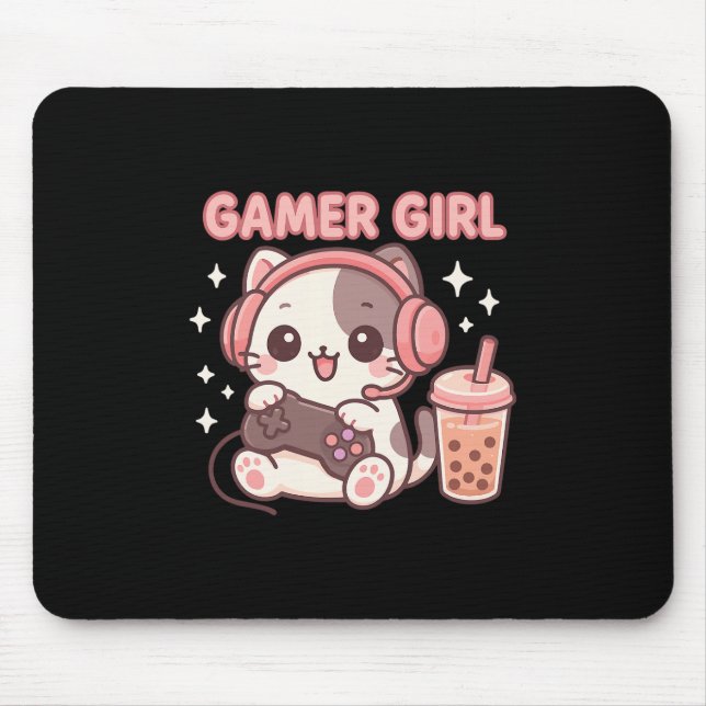 Gamer Girl Cat  Mouse Pad (Front)