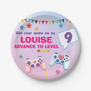 Gamer Girl Colourful Pink Video Game Paper Plate