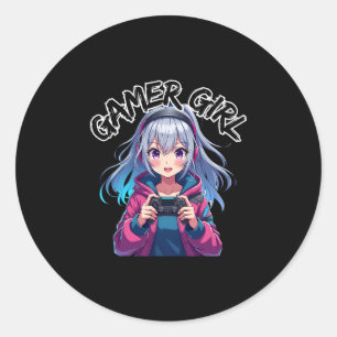 Gamer Girl Gaming Anime Cute Video Game Women Girl Classic Round Sticker