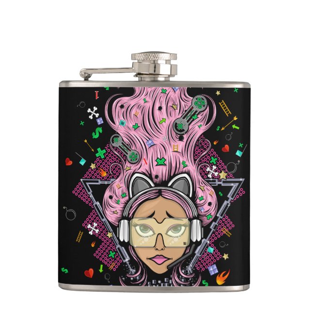Gamer Girl Hip Flask (Front)