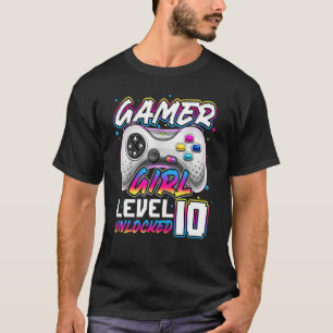 Gamer Girl Level 10 Unlocked Video Game 10th Birth T-Shirt