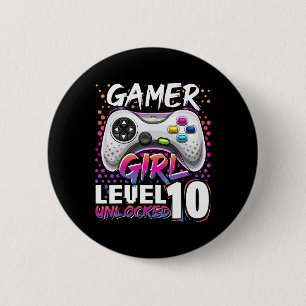 Gamer Girl Level 10 Unlocked Video Game Birthday G 6 Cm Round Badge