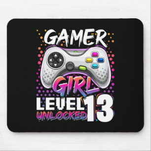 Gamer Girl Level 13 Unlocked Video Game 13th Birth Mouse Pad