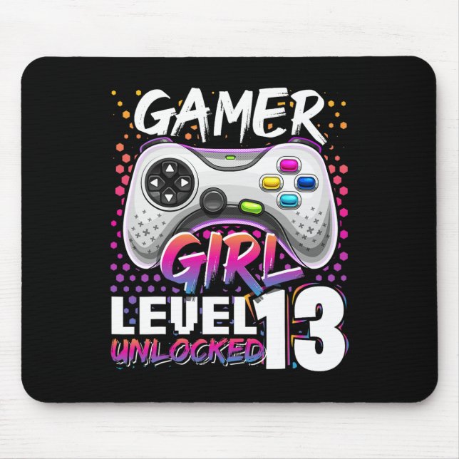 Gamer Girl Level 13 Unlocked Video Game 13th Birth Mouse Pad (Front)