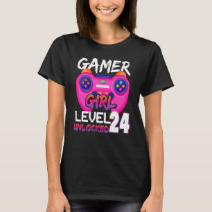 Gamer Girl Level 24 Unlocked Video Games Birthday T-Shirt