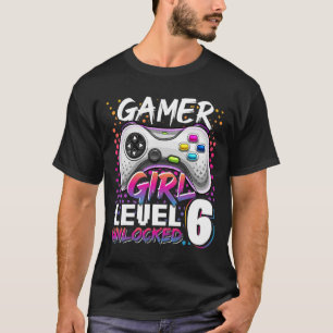 Gamer Girl Level 6 Unlocked Video Game 6th Birthda T-Shirt