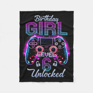 Gamer Girl Level 6 Unlocked Video Gaming 6th Birth Fleece Blanket