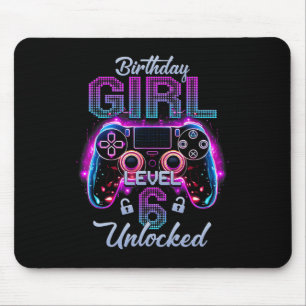 Gamer Girl Level 6 Unlocked Video Gaming 6th Birth Mouse Pad