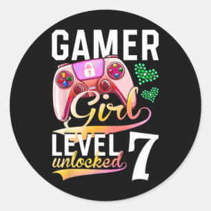 Gamer Girl Level 7 Unlocked Video Game 7th Birthda Classic Round Sticker