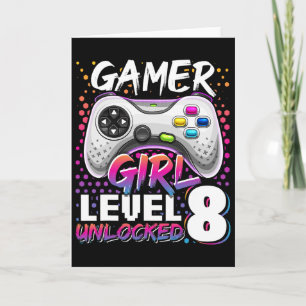 Gamer Girl Level 8 Unlocked Video Game 8th Birthda Card