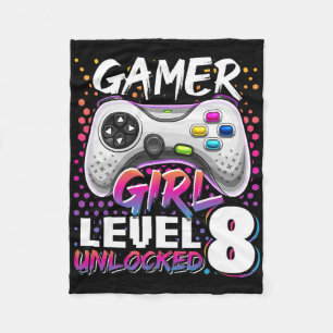 Gamer Girl Level 8 Unlocked Video Game 8th Birthda Fleece Blanket