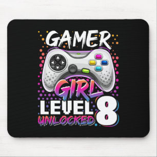 Gamer Girl Level 8 Unlocked Video Game 8th Birthda Mouse Pad