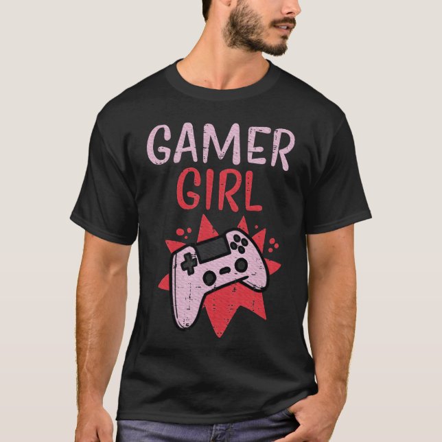 Gamer Girl Pink Game Controller Cute Video Gaming  T-Shirt (Front)