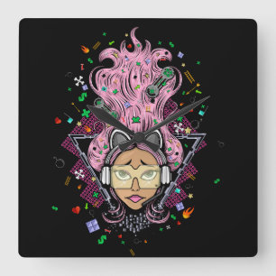 Gamer Girl Square Wall Clock