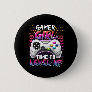 Gamer Girl Time To Level Up Video Game Birthday Gi 6 Cm Round Badge