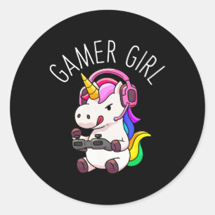 Gamer Girl Unicorn Gaming Cute Video Game Gift Wom Classic Round Sticker