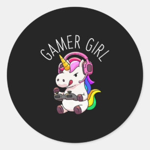 Gamer Girl Unicorn Gaming Cute Video Game Gift Wom Classic Round Sticker