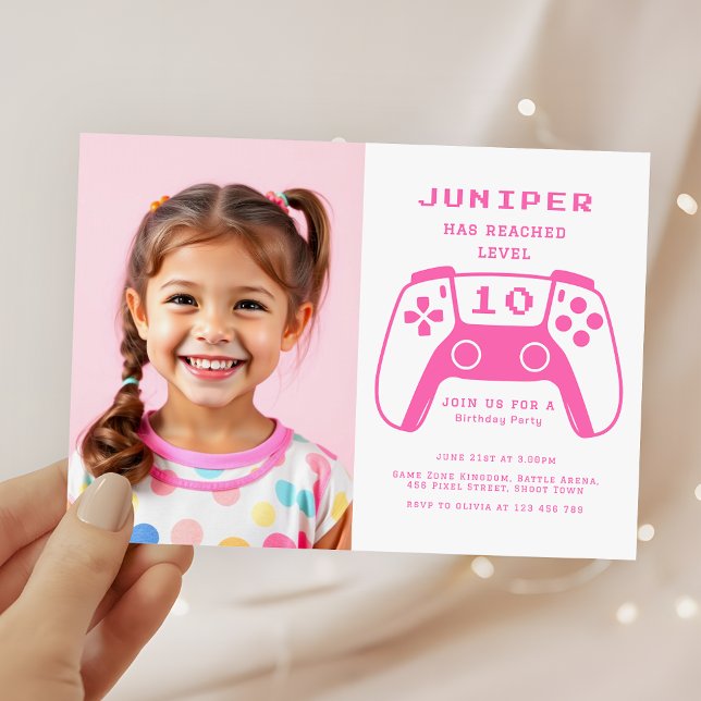 Gamer Girls Pink Kids Birthday Party Photo Invitation (Creator Uploaded)