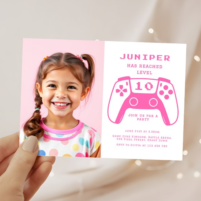 Gamer Girls Pink Kids Birthday Party Photo Invitation (Creator Uploaded)