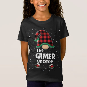 Gamer Gnome Buffalo Plaid Matching Christmas Pajam T-Shirt