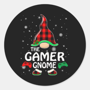 Gamer Gnome Buffalo Plaid Matching Family Christma Classic Round Sticker