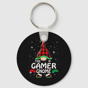 Gamer Gnome Buffalo Plaid Matching Family Christma Key Ring