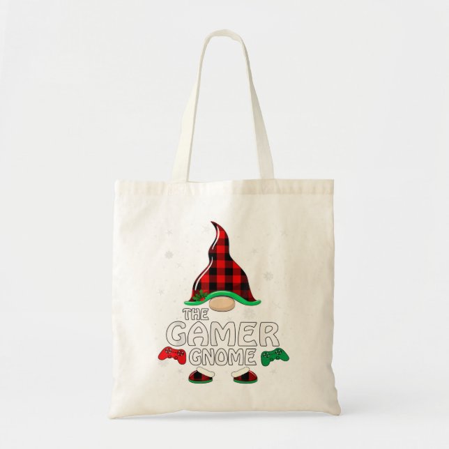 Gamer Gnome Buffalo Plaid Matching Family Christma Tote Bag (Front)