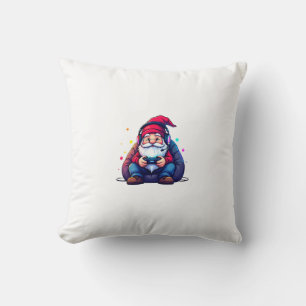 Gamer Gnome Santa with Headphones Cushion