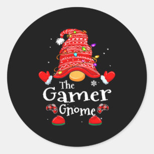 Gamer Gnome - Xmas Video Gamers Christmas Gnomes  Classic Round Sticker