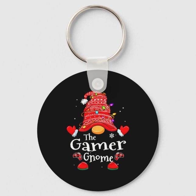 Gamer Gnome - Xmas Video Gamers Christmas Gnomes  Key Ring (Front)
