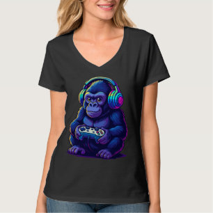 Gamer Gorilla with Headphones — Neon Gaming Vibes T-Shirt