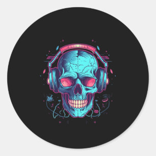 Gamer Halloween Costume Skull Gaming Video-game  Classic Round Sticker