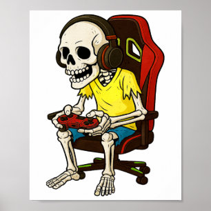 Gamer Halloween Skeleton Scary Gaming Video Game B Poster