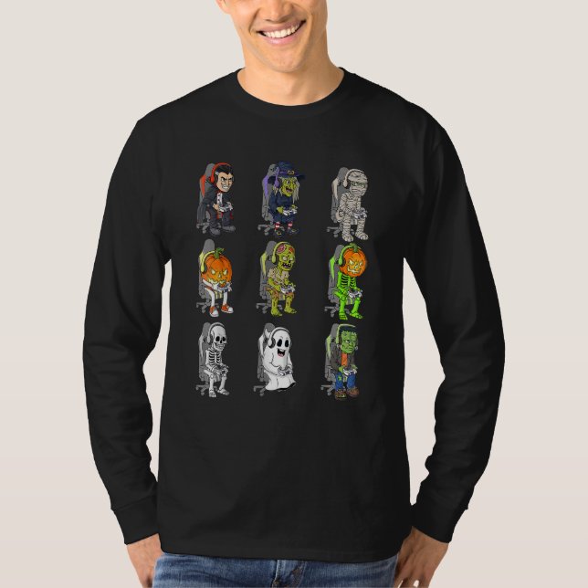 Gamer Halloween Skeleton Vampire Gaming Mummy Boys T-Shirt (Front)