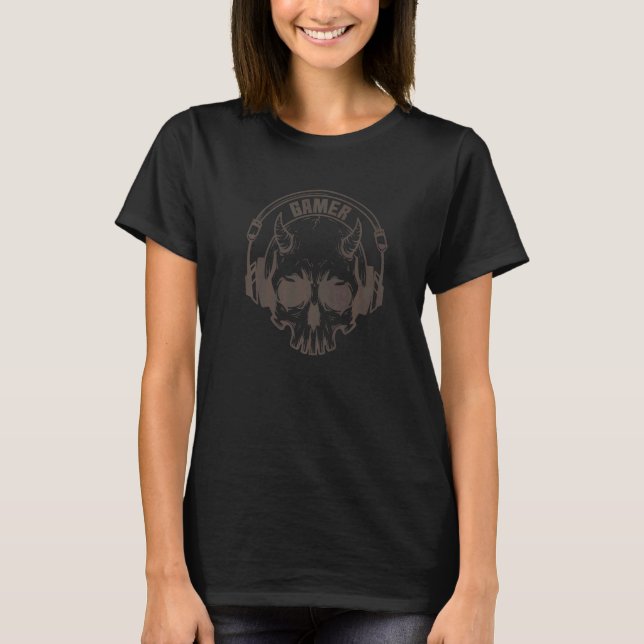 Gamer Head with Horns and Headset T-Shirt (Front)