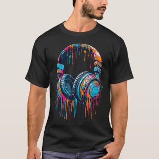 Gamer Headphones Paint Splash Music Lover Gaming T-Shirt