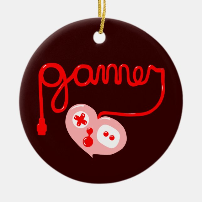 Gamer Heart Ceramic Tree Decoration (Front)