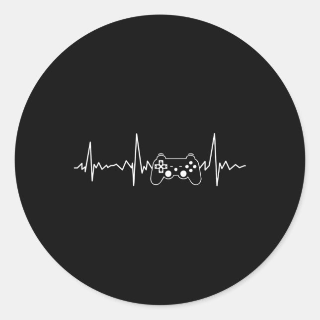 Gamer Heartbeat Funny Video Game Gift Boys Men Gam Classic Round Sticker (Front)